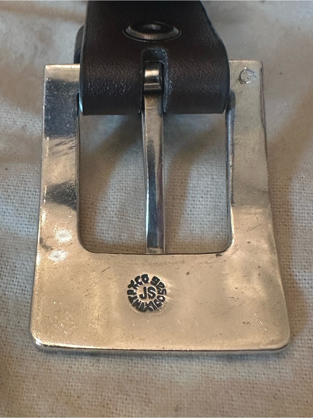 Vintage Taxco JS Mexico Sterling Silver Belt Buckle With 1” Thin Leather Belt - Picture 4 of 14